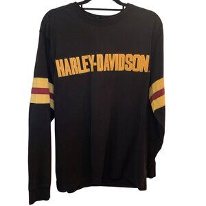 Harley Davidson Men’s Shirt Thick Long Banded Sleeves Blue & Yellow Graphics LG‎